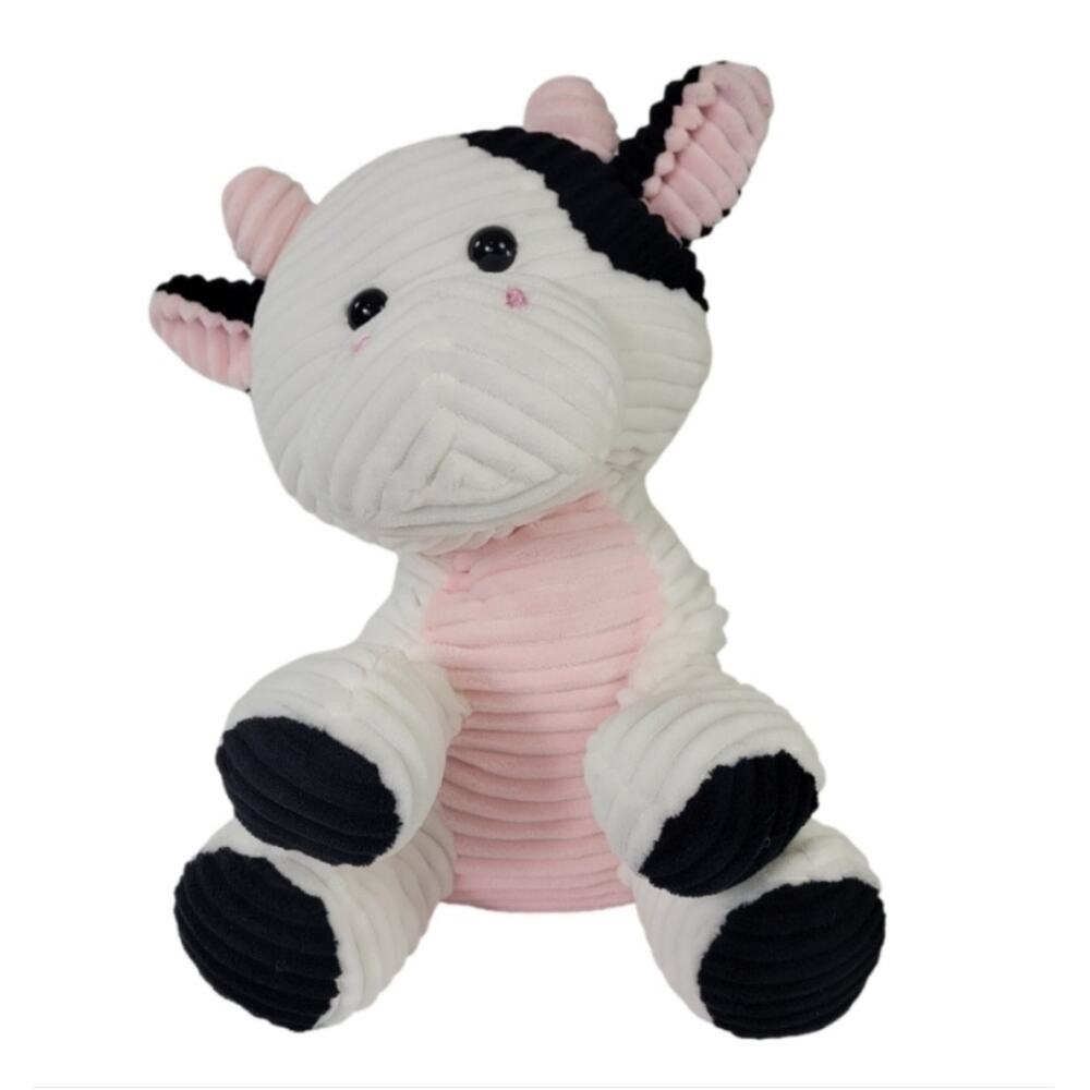 Kellytoy Cordy Stuffed Cow Toy - White, Black & Pink - 13 Inch